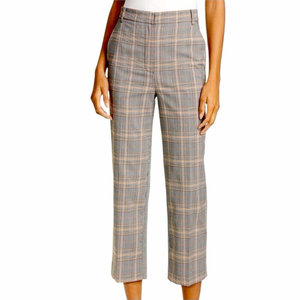 Tibi Pants Mixed Plaid Houndstooth Crop Trousers High Rise Women’s Size 10